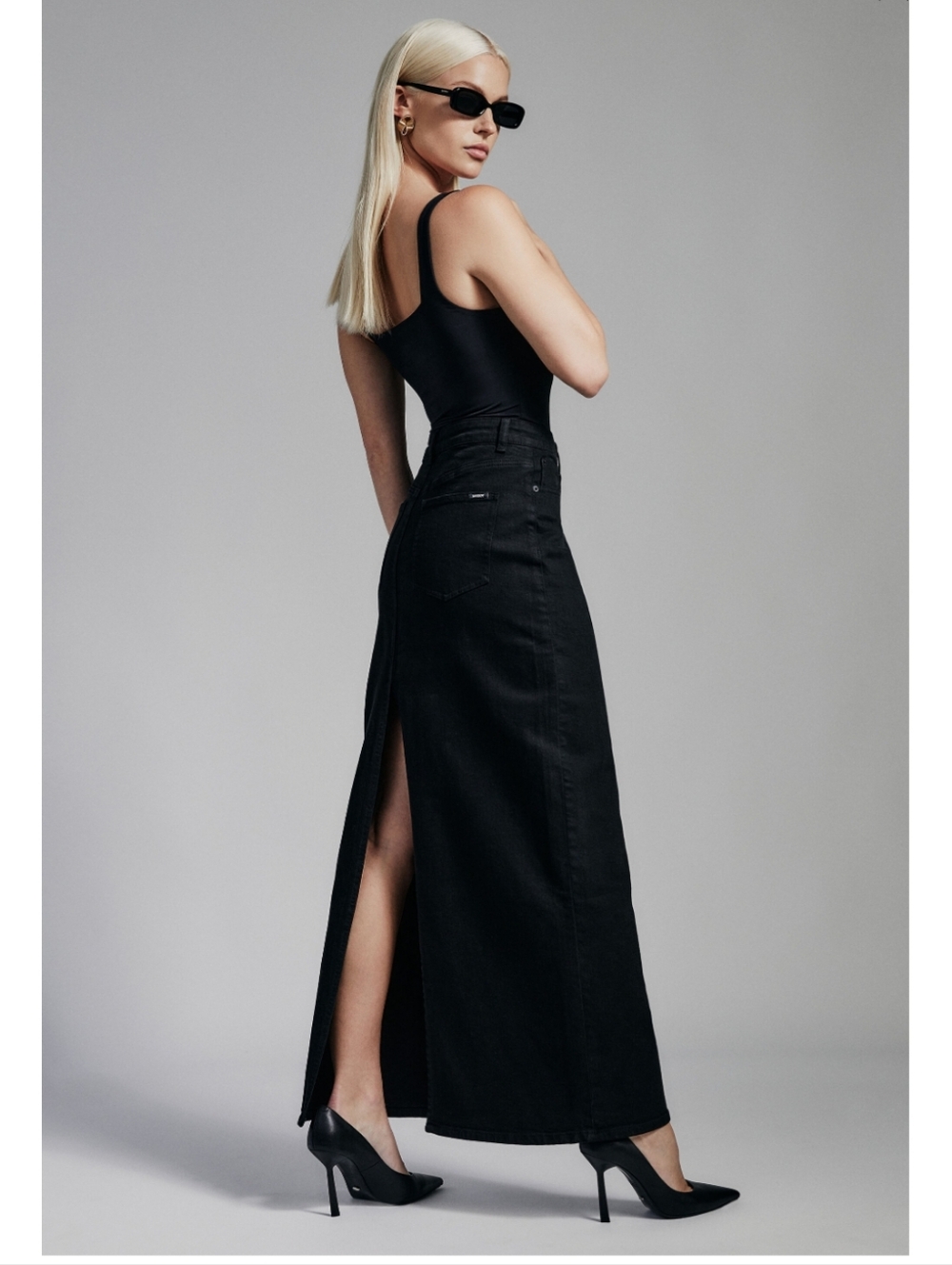 NWT Bardot Evianna Denim Maxi Skirt in Black